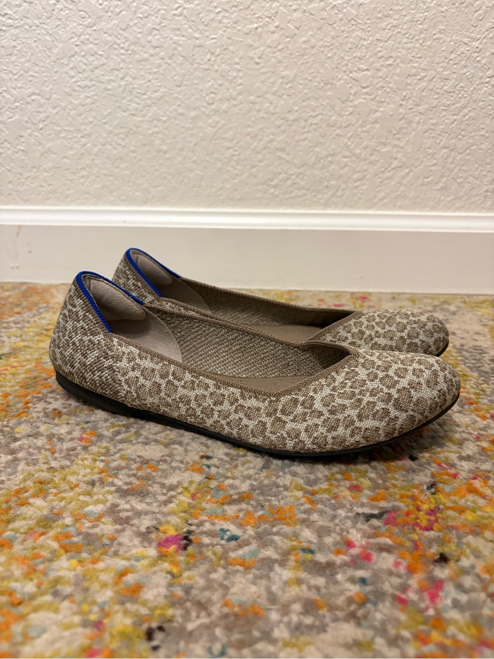 Rothy's Beige Leopard-Print Flats with Blue Trim - Picture 5 of 8